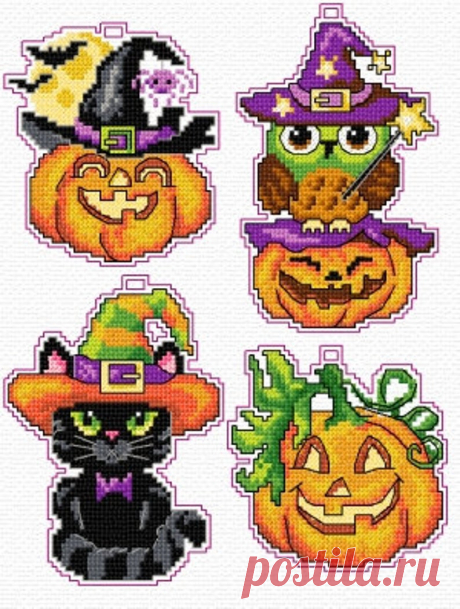 Halloween Pumpkins Cats and Owls Kit de punto de cruz - Etsy España