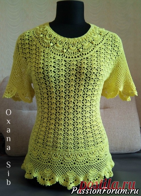 Блуза желтая из вискозы | Женская одежда крючком. Схемы и описание
