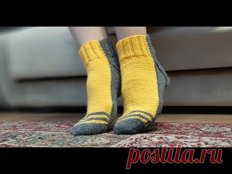 КРАСИВЫЕ классические носки двумя спицами с ПЯТКОЙ ПОДКОВА. Подробный видео мк. Следки-носки спицами