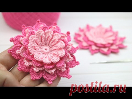Объёмный ЦВЕТОК крючком ВЯЗАНИЕ мастер-класс Crochet 3D Flower Tutorial
