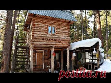 Hike in the woods to a 2-story log cabin - 2