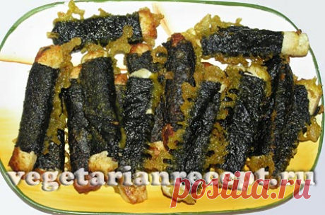 Вегетарианская "жареная рыба" в кляре - оригинальный рецепт Фото-рецепт вегетарианской рыбы или адыгейского сыра, жареного в кляре с водорослями нори.