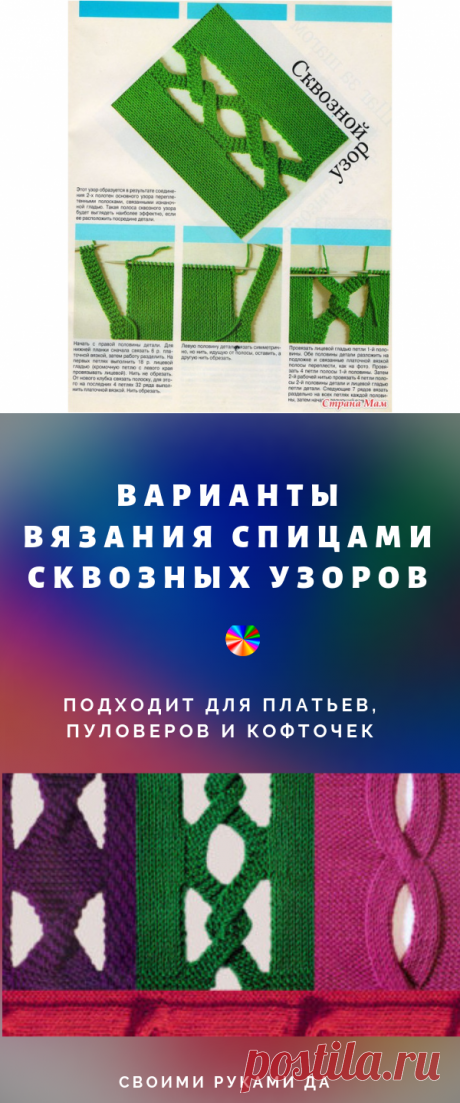 Варианты вязания спицами сквозных узоров для платьев, пуловеров и кофточек