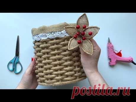 DIY Wicker basket made from recycled newspapers and jute - YouTube