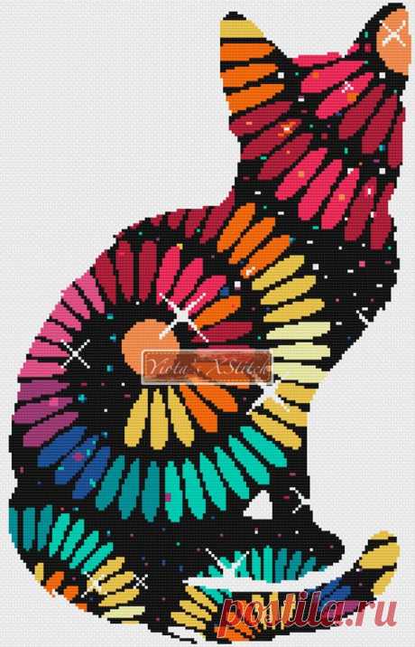 Rainbow swirl cat counted cross stitch kit Rainbow swirl cat counted cross stitch kit. Counted cross stitch kit with whole stitches only. Kit contains: Cross stitch pattern Fabric - see options available Threads pre-wound on plastic card bobbins Needle Instructions