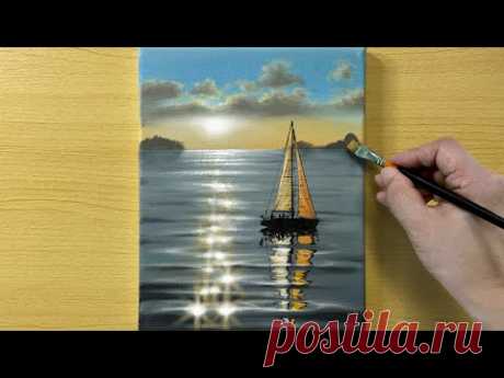 Sunrise Seascape / Acrylic Painting for Beginners / STEP by STEP #218 / 일출 아크릴화