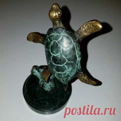 Sea Turtle Brass Bronze Sculpture on Marble Base Vintage Statue Figurine by SPI | eBay