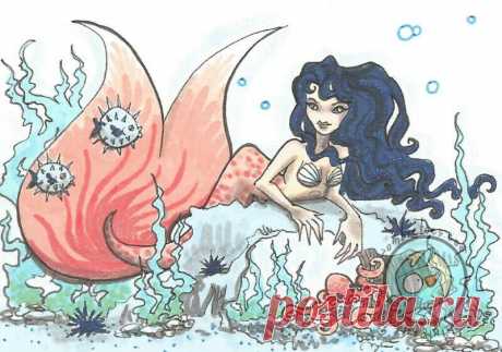 Puffer Pair Mermaid + Blowfish ocean Original Fantasy ACEO Illustration art ejw | eBay