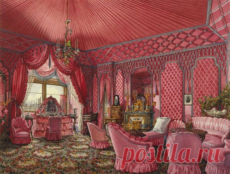 Interiors of the Winter Palace. The Fourth Reserved Apartment. The Dressing Room - Konstantin Andreyevich Ukhtomsky - Drawings, Prints and Painting from Hermitage Museum | brunhild110 приколол(а) это к доске Interior painting