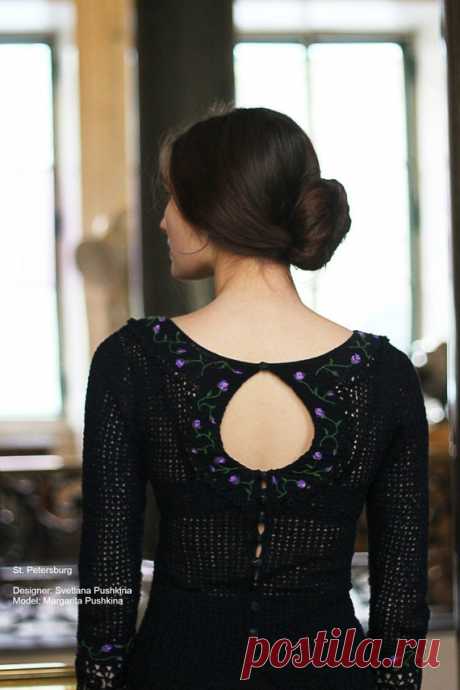 Irish crochet hand made black dress for photo shoot crochet | Etsy