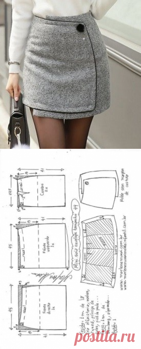 Mini saia envelope - DIY - molde, corte e costura - Marlene Mukai