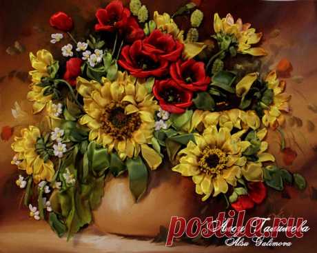 Embroidery Picture Flower Art  Bouquet of wildflowers with sunflowers Kitchen Decor New Homeowner Gift  satin ribbons Embroidery Picture Inspired by nature and flowers, these 3-dimensional floral ribbon pictures are delicate, beautiful, and realistic. These will add a pop of color to your interior and will be a charming addition to your home or office décor. All works are made with lots of love and positivity – they are wonderful gifts for any special occasion, and will be...