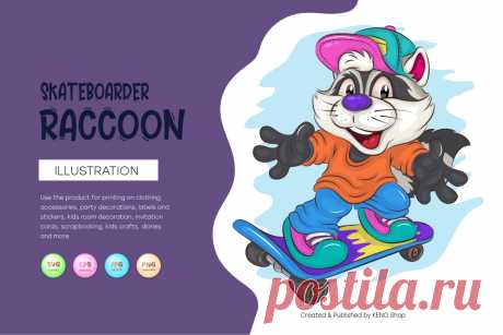 Cute Cartoon Raccoon on a skateboard. T-Shirt, PNG, SVG.
Cute illustration of a cheerful Raccoon on a skateboard. Unique design, Childish illustration. Use the product to print on clothing, accessories, holiday decorations, labels and stickers, nursery decorations, invitation cards, scrapbooking, diaries and more.
-------------------------------------------
EPS_10, SVG, JPG, PNG file transparent with a resolution of 300 dpi, 15000 X 15000.