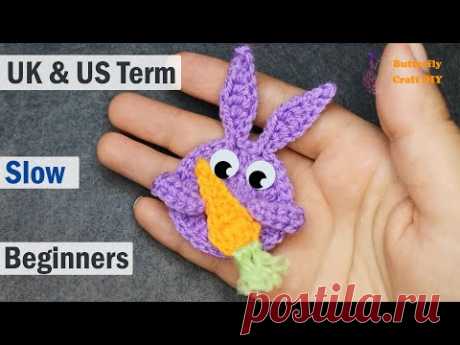 Crochet for left handed Crochet Pocket Hug Bunny with carrot Crochet Rabbit Applique