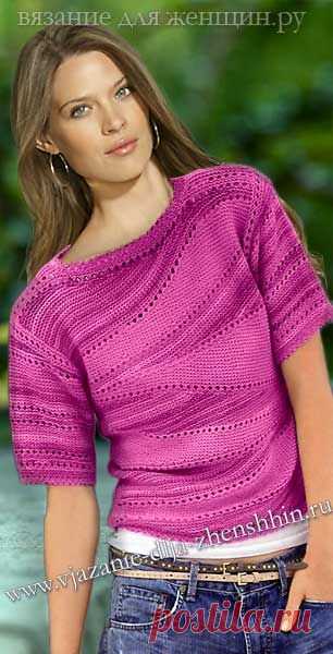 Женский пуловер. Частичное вязание