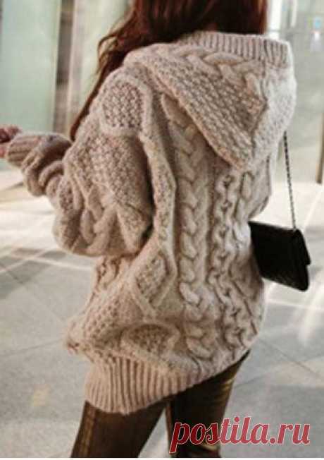 One Size Cable-Knit Hooded Cardigan - Fairyseason