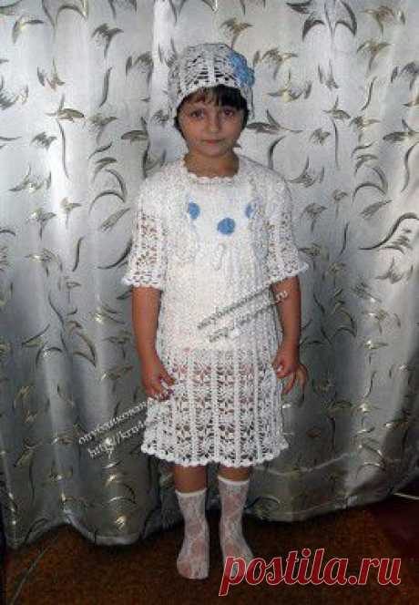 Белое платье, болеро и шапочка - вязание крючком на kru4ok.ru