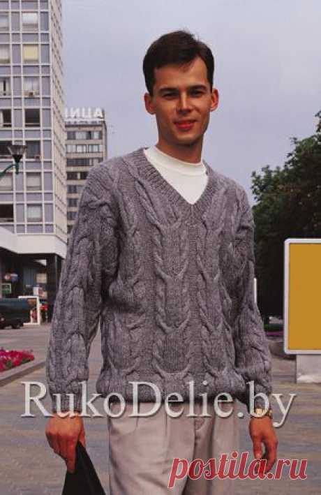 Связанный на спицах мужской спортивный пуловер :: Пуловеры и свитеры :: Мужская одежда :: Вязание спицами/Knitted pullovers and sweaters for men :: RukoDelie.by