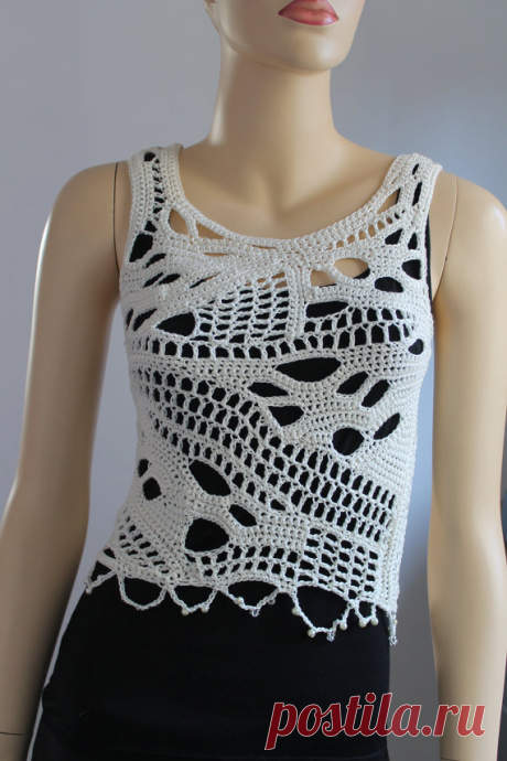 Ivory Cotton Freeform Crochet Tank Top Summer от levintovich