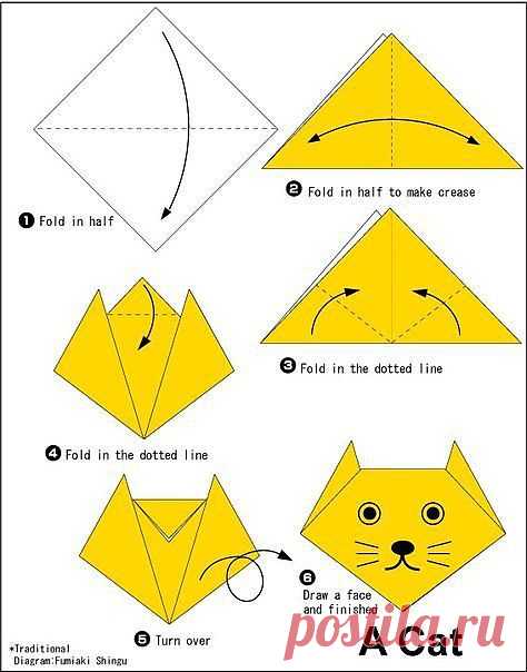 оригами для малышей. Кот.