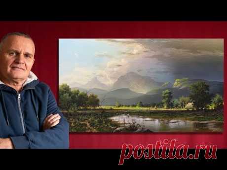 🔴 Acrylic Painting Tutorial &quot;Appeasement valley&quot; Landscape acrylic. Урок рисования. 🔴