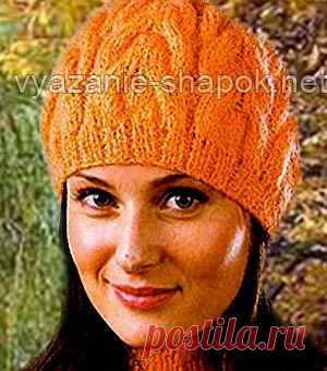 Вязание спицами зимних шапок – оранжевая шапочка с узором | ВЯЗАНИЕ ШАПОК: женские шапки спицами и крючком, мужские и детские шапки, вязаные сумки