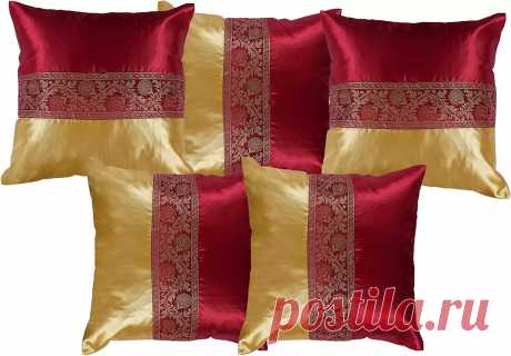 Decorative Throw Pillow Case Sofa 16 x 16 Cushion Cover Red And Gold Set of 5 | eBay