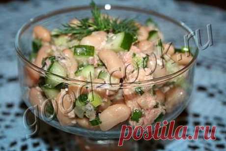 Фасолевый салат с консервированной рыбой, рецепт приготовления