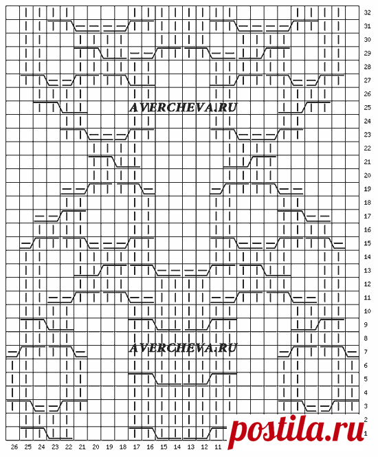 Узор спицами 952 «Коса 26 петель» | каталог вязаных спицами узоров