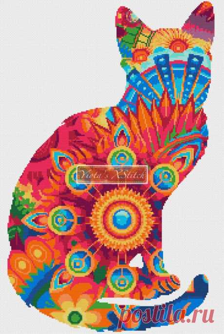 Mandala cat No1 counted cross stitch kit Mandala cat No1 counted cross stitch kit. Counted cross stitch kit with whole stitches only. Kit contains: Cross stitch pattern Fabric - see options available Threads pre-wound on plastic card bobbins Needle Instructions