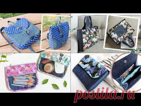 4 Old Jeans and Printed Fabric Ideas | DIY Denim Bags and Wallet | Compilation | Bag Tutorial