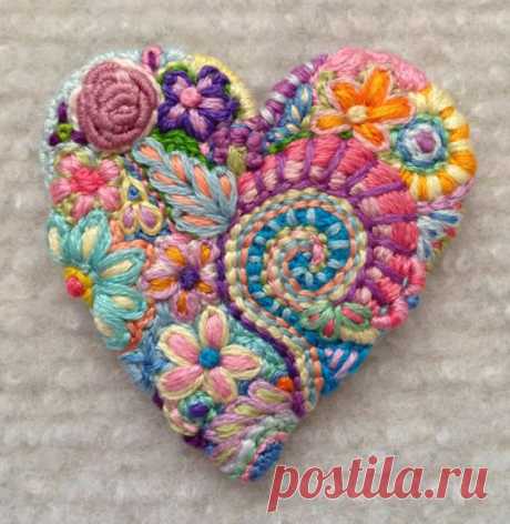 Freeform embroidery heart brooch Brooch 147 by Lucismiles on Etsy