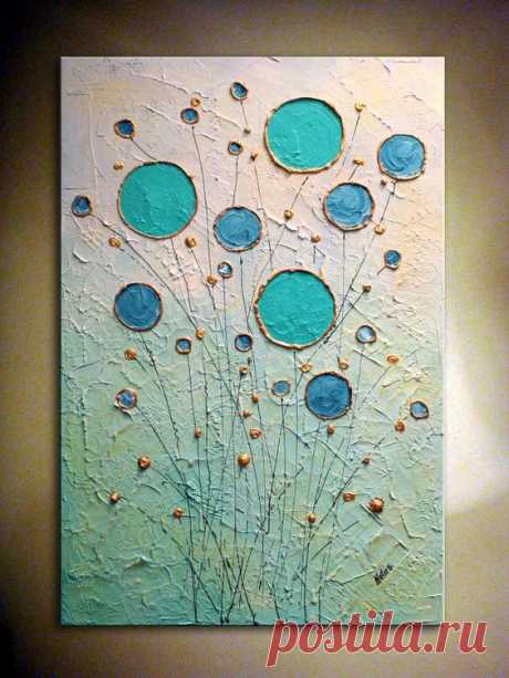 Turquoise Gold Original Modern Large Abstract Art Painting.Thick Texture Painting.Mixed Media.Wall Decor.Ready to Hang.... - by Nata S
