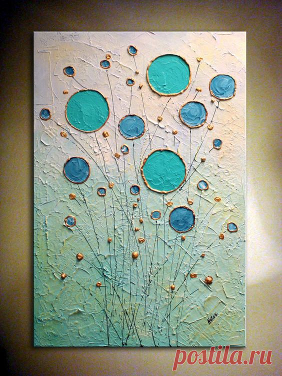 Turquoise Gold Original Modern Large Abstract Art Painting.Thick Texture Painting.Mixed Media.Wall Decor.Ready to Hang.... - by Nata S