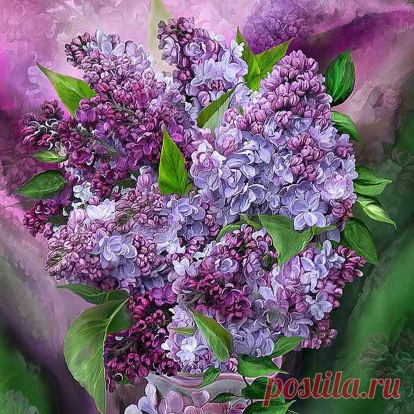 Lilacs In Lilac Vase - SQ Mixed Media by Carol Cavalaris - Lilacs In Lilac Vase - SQ Fine Art Prints and Posters for Sale