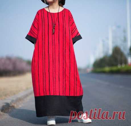 Women Maxi dress, Summer dress, Cotton linen Long Gown, Maternity Clothing, Tunic dress 【Fabric】 Cotton, linen 【Color】  red 【Size】 Shoulder width is not limited Shoulder + Sleeve 41cm / 24 Bust 124cm / 48 Length 120cm / 47 Hem 142cm/ 55  Have any questions please contact me and I will be happy to help you.
