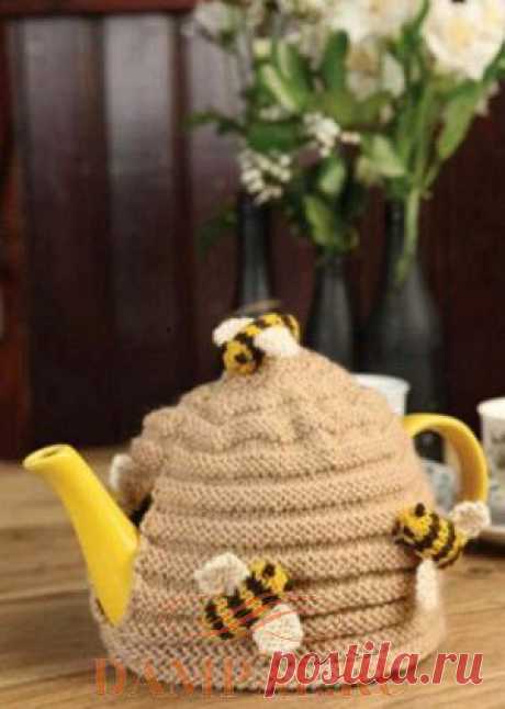 Грелка на чайник «Busy Bee» (с маленькими пчёлками). Спицами. / DAMские PALьчики. ru