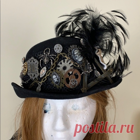 Unique steampunk designed wool Michael Howard hat Shop cheynemaclaskeu's closet or find the perfect look from millions of stylists. Fast shipping and buyer protection. An amazing hat. One of a kind! 
This hat was personally decked out in all the objects and art to make it truly a showstopping hat. 
Made by Michael Howard for the Miss Bierner collection it’s is 100% wool. 
You can see on the inside where all the bobbles and beads were sewn in the hat but they don’t obstruct...