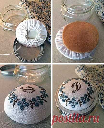 For this little personalized pincushion project I used a small 8-ounce mason jar because that’s what I had on hand, and because I thought it would be the perfect size for storing a few skeins…