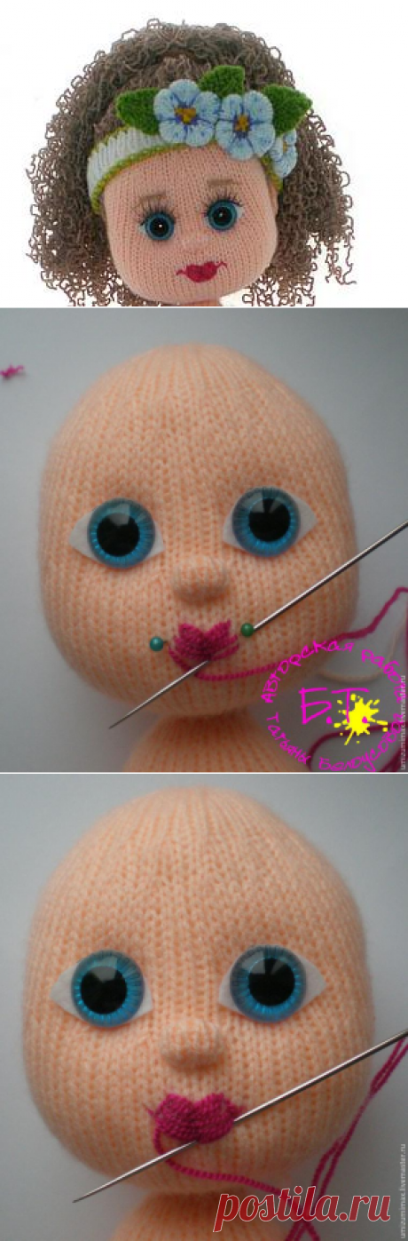 Вышиваем губки вязаной куколке - Ярмарка Мастеров - ручная работа, handmade