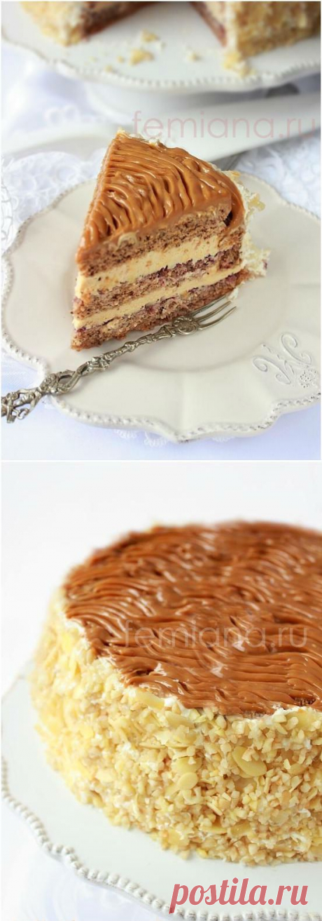 Бисквитный торт с орехами и сливочным кремом на вареной сгущенке | FEMIANA
