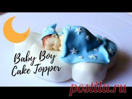 HOW TO MAKE A CUTE SLEEPING FONDANT BABY BOY CAKE TOPPER TUTORIAL | INTHEKITCHENWITHELISA