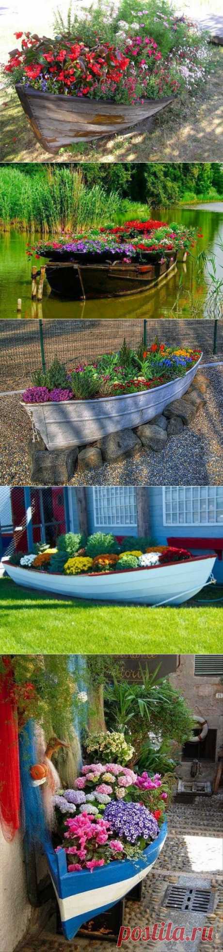 Клумба в лодке: потрясающая идея оригинального украшения сада | 6 соток