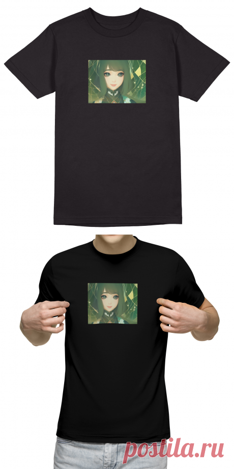 Мужская футболка «Девушка с зелёными волосами, аниме арт» цвет белый - дизайнер принта Anstey