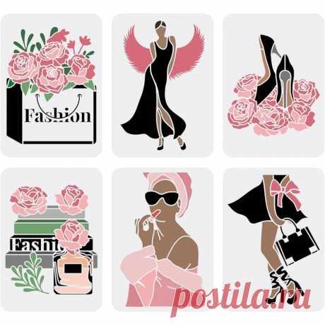 Plantillas con diseño Floral para mujer, plantilla de plástico de tacón alto de 11,7x8,3 pulgadas, reutilizable, pintura de alas de Ángel, 6 piezas - AliExpress