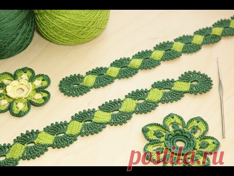 Ленточное кружево  вязание крючком  Crochet Lace Braid Ribbon Tape Tutorial