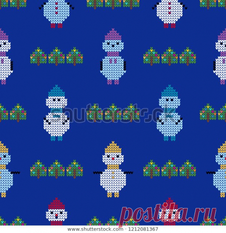 Seamless Vector Background Knitted Snowmen Winter Stok Vektör (Telifsiz) 1212081367