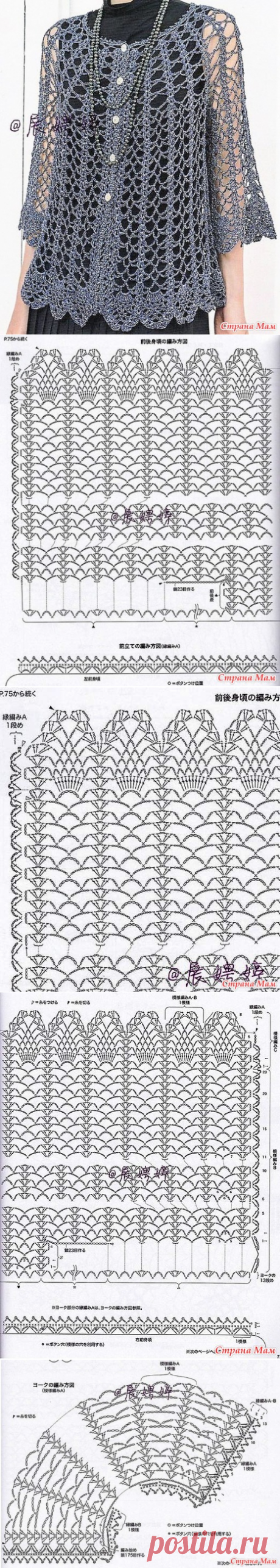 Ажурный жакет с круглой кокеткой. Крючок. - ВЯЗАНАЯ МОДА+ ДЛЯ НЕМОДЕЛЬНЫХ ДАМ - Страна Мам