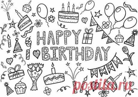 Happy Birthday doodle set with hand drawn elements 123RF - Миллионы стоковых фото, векторов, видео и музыки для Ваших проектов.