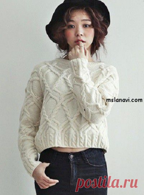 Укороченный вязаный свитер с аранами | Мисс Лана Ви | Ms Lana Vi